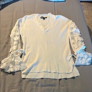 White V-Neck Ruffled Bell Sleeve Top